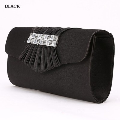 スクエアストーンサテンパーティークラッチバッグ