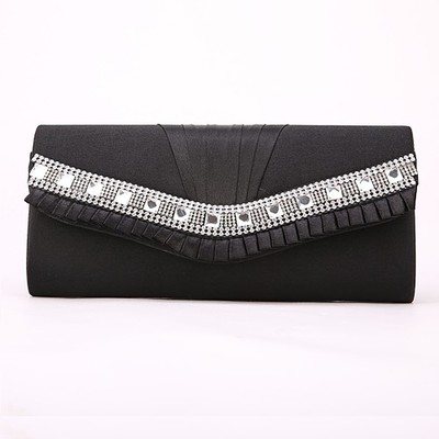 Vカットフラップフリルサテンパーティークラッチバッグ