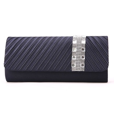 スクエアストーン斜めプリーツサテンパーティークラッチバッグ