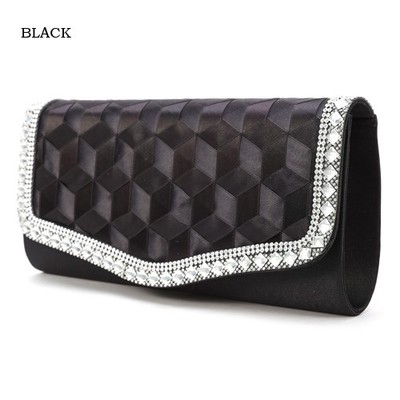 サテン型押し風ゴージャスビジュパーティークラッチバッグ