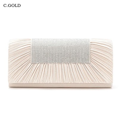 マチ付きプリーツサテンパーティークラッチバッグ