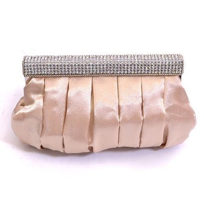 サテンプリーツがま口パーティークラッチバッグ