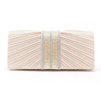 センターストーンプリーツサテンパーティークラッチバッグ