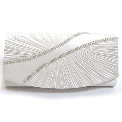 ラインストーンとサテンプリーツのパーティークラッチバッグ