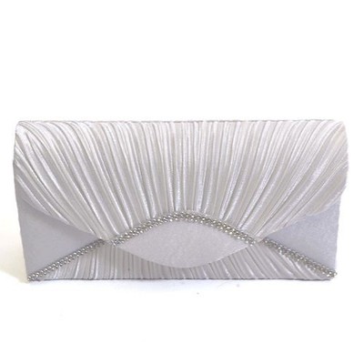 ラインストーンとサテンプリーツのパーティークラッチバッグ