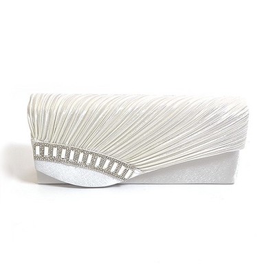 ラインストーンとサテンプリーツのパーティークラッチバッグ