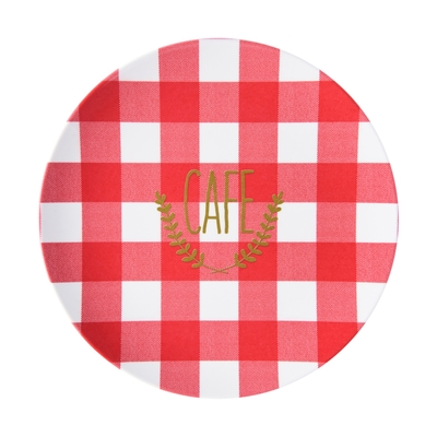 カフェ メラミンプレート チェック S レッド