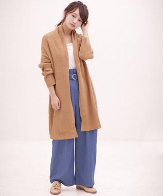 ワッフルニットロングカーデ