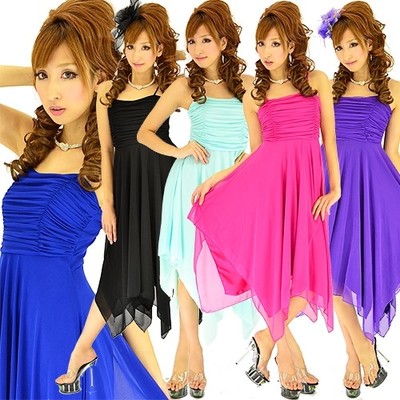 シャーリングチュールアシンメトリーパーティードレス