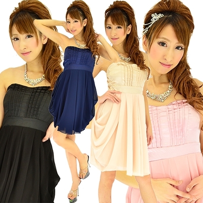 フロントタックシフォンコクーンミニパーティードレス
