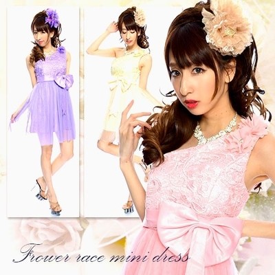 ワンショルダーリボン付ミニパーティ―ドレス