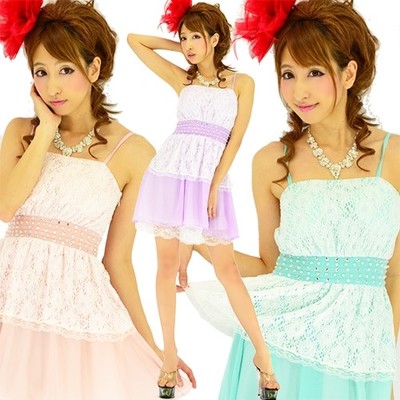 レース重ねぺプラムシフォンミニパーティードレス