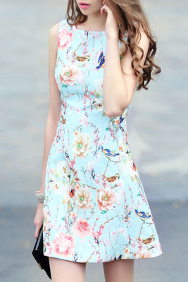 小鳥柄/花柄 ワンピース