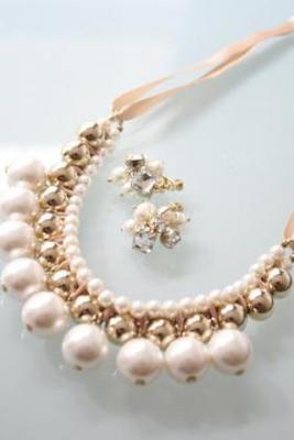 流行の大ぶりネックレス&イヤリングセット!ゴールドパール 23/27