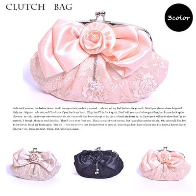 レースとリボンのがま口パーティークラッチバッグ