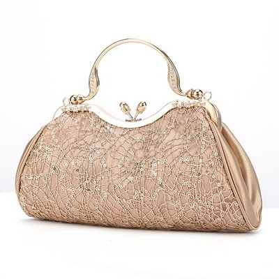 あみあみスパンハンドル付きがま口パーティークラッチバッグ