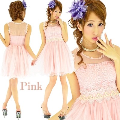 チュール重ね華刺繍ふんわりミニドレス