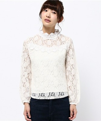 レースハイネックトップス