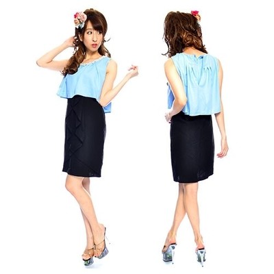 豪華パール付きフロントフリルシフォンミニパーティードレス