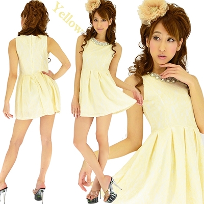 パステルレースパールスパンコールパーティードレス