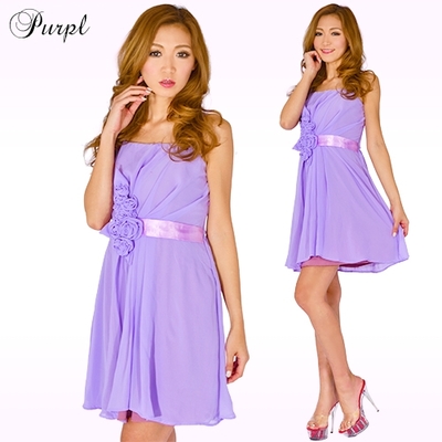 シフォンフラワーモチーフ付きミニドレスパーティードレス