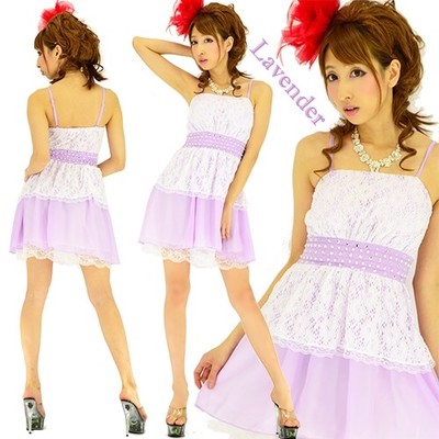 レース重ねぺプラムシフォンミニパーティードレス