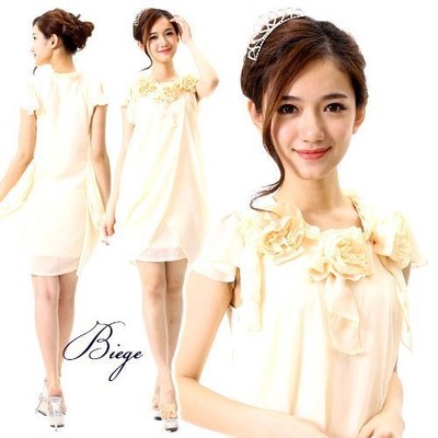 シフォンローズ重ねシフォンパーティーミディパーティードレス