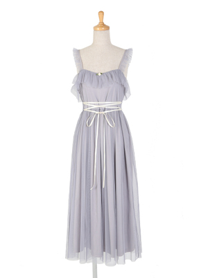 フリル使いチュールロングワンピース