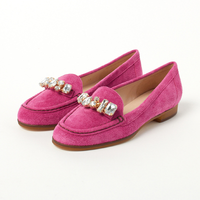 ビジュー付きモカフラットシューズ