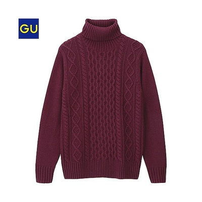 アランケーブルタートルネックセーター