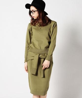 ROSE BUD クルーネックニット×腰巻き風デザインスカートセット