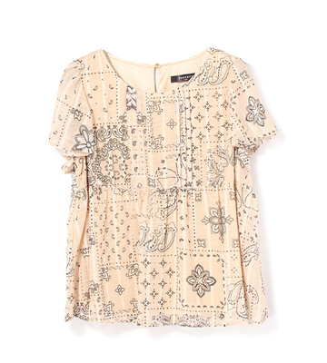 バンダナプリント袖フリルブラウス