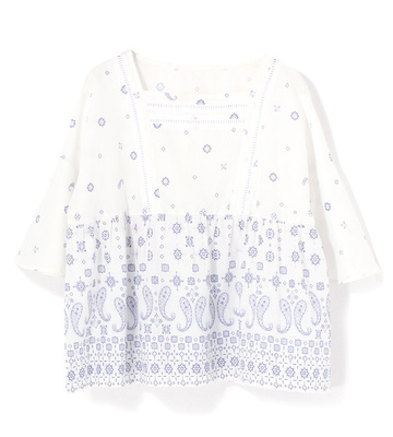 ペイズリープリント袖フレアブラウス