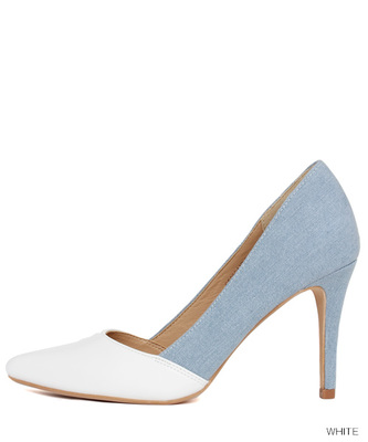 スムース×デニムポインテッドトゥパンプス