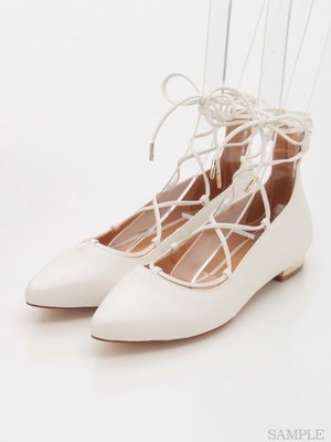 【R&E】ポインテッドトゥレースアップフラットシューズ