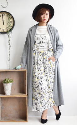 お花柄 サスペンダー取り外し 前プリーツガウチョパンツ