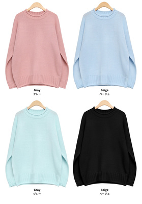 Vネックシンプルベーシックパステルニットトップス