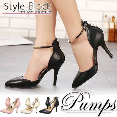 アンクルストラップ付きピンヒールパンプス