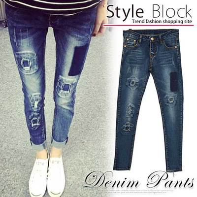 ケミカルウォッシュダメージ加工デニムパンツ