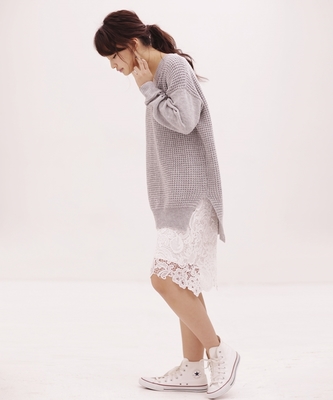 レースSKセットワッフルニット