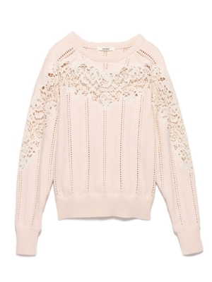 レース刺繍ニットトップス