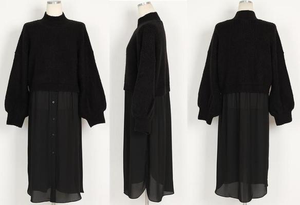 シフォンブラウスドッキングニット