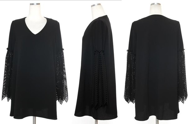 レースフレアーベルスリーブVネックロングカットソー