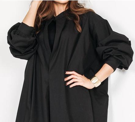 ワンボタンチャイナネックボックスロングシャツワンピース