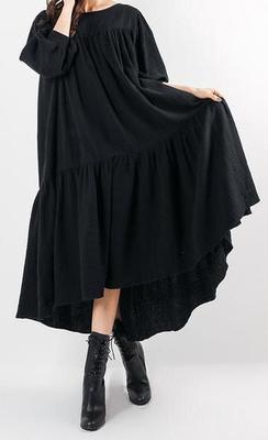 バルーン袖シャーリングレイアードボリュームロングワンピース全2色