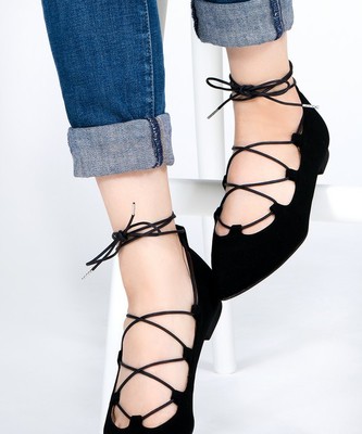 MAMIAN ギリーフラットレースアップパンプス