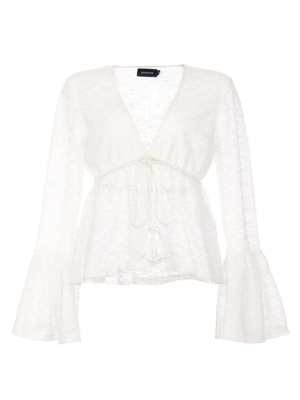 Baby Bell Sleeve Deep V Neck Blouse