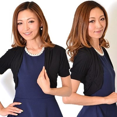 ドレープパフスリ半袖パーティーボレロ