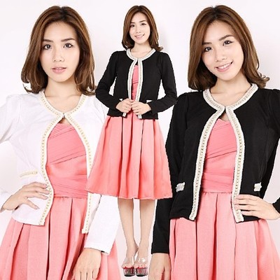 縁取りパールジャケット風パーティーボレロ