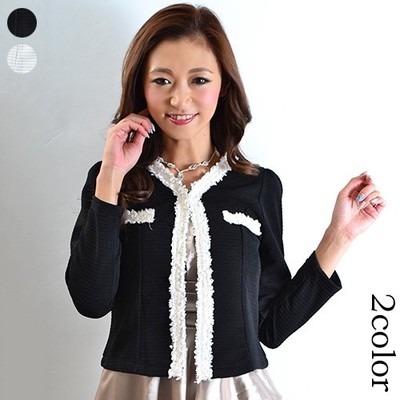 凸凹ストライプ生地ジャケット風パーティーボレロ